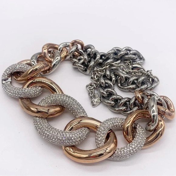 Swarovski Bound Rose Gold and Silver Pave Links Necklace NWT $399 - Picture 2 of 8